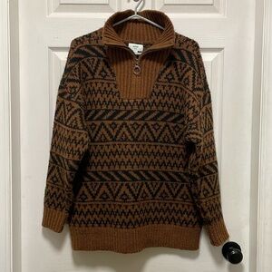 AERIE |Fair Isle | Aztec Pattern | Oversized Quarter Zip |Brown/Black |Size XS